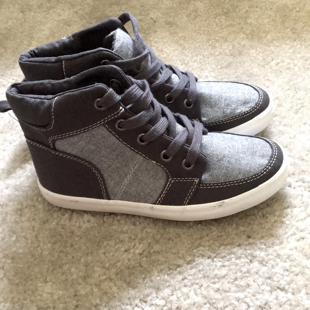 Grey on grey high tops tennis shoes